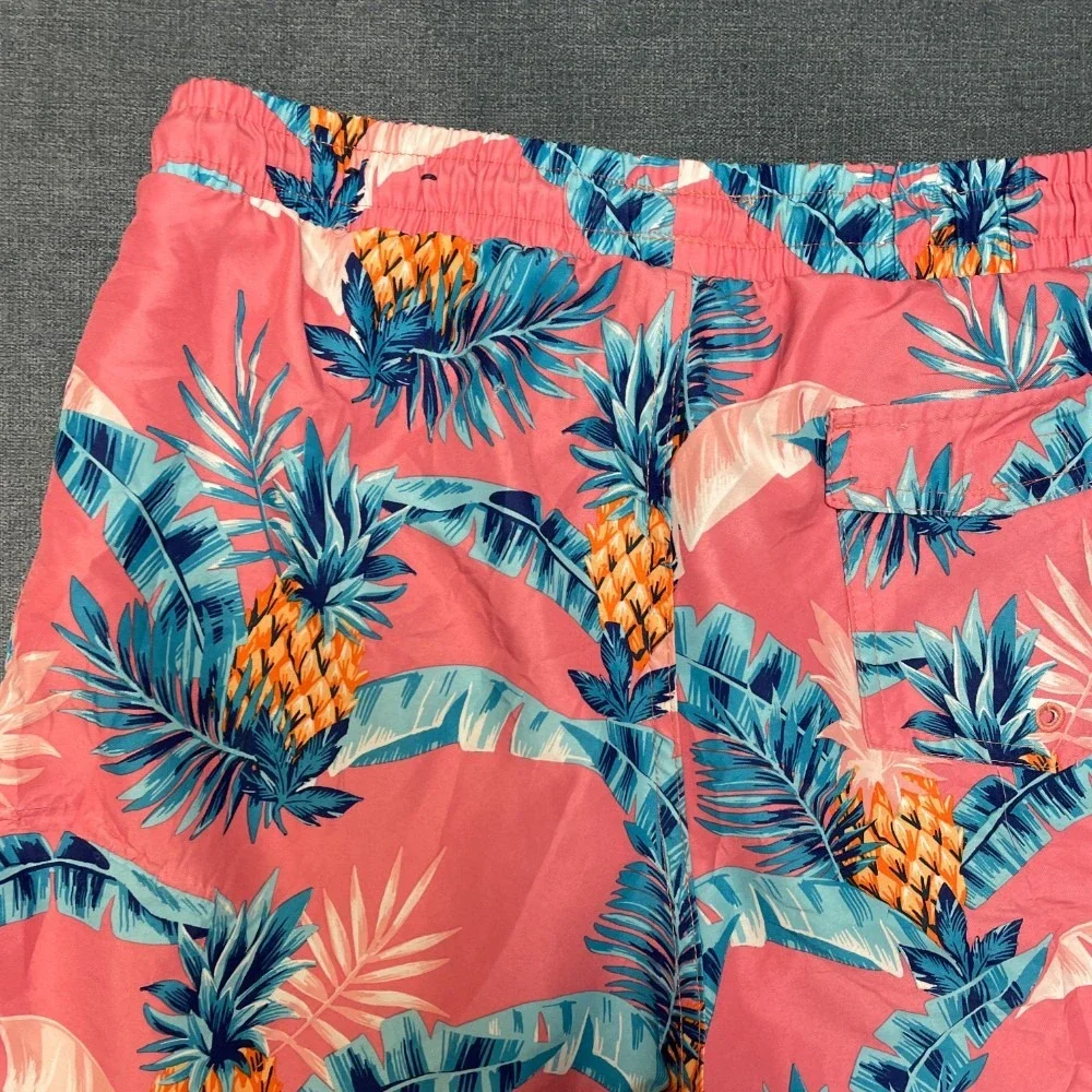 Club Room Board Shorts Mens Small Coral Pink Pineapple Palm Leaf Swimwear Beach